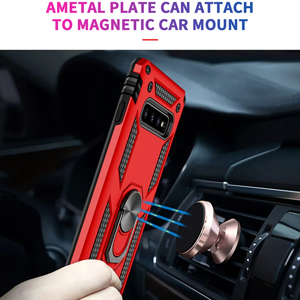 Для samsung Galaxy S10 S10e Lite + Plus 2in1 армейский бронированный чехол с магнитной кольцо Kickstand
