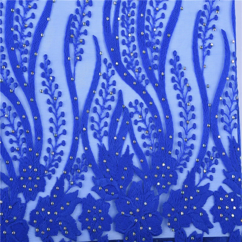Королевский синий цвет африканский тюль чистая кружевная ткань с бусинами для