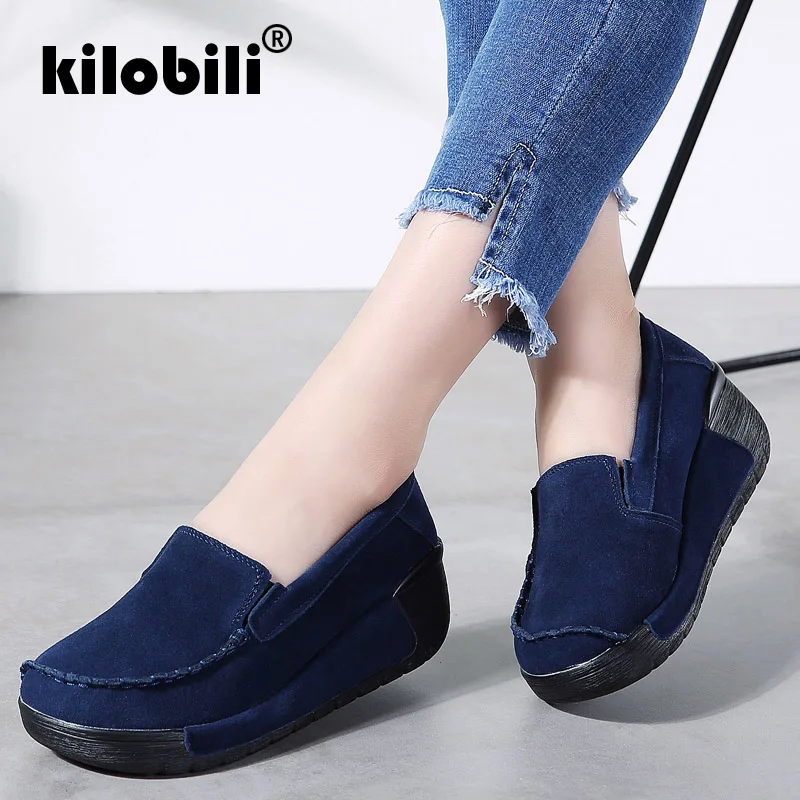 Kilobili/2019 г. весенние женские кроссовки на плоской платформе Кожаные Замшевые