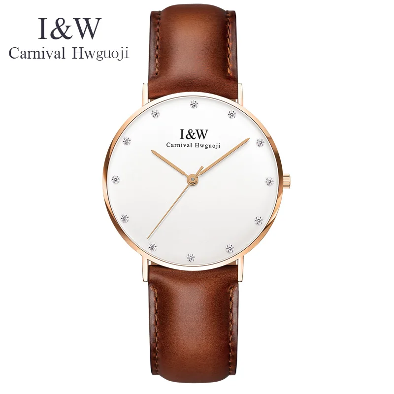 CARNIVAL IW UltraThin Women Watches Luxury Brand Lady Quartz Watch Women Fashion Casual Leather Strap Dress Wristwatch reloj