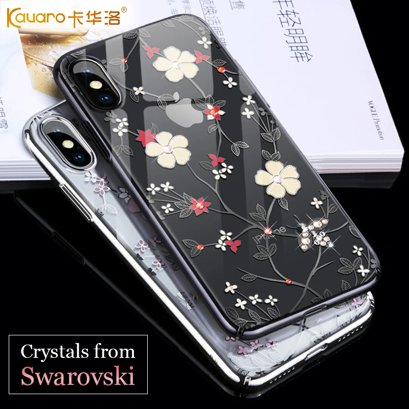 KINGXBAR для iPhone X 6 6s 7 8 Plus кристаллами от Swarovski Diamond Flower прозрачный чехол Чехол плюс
