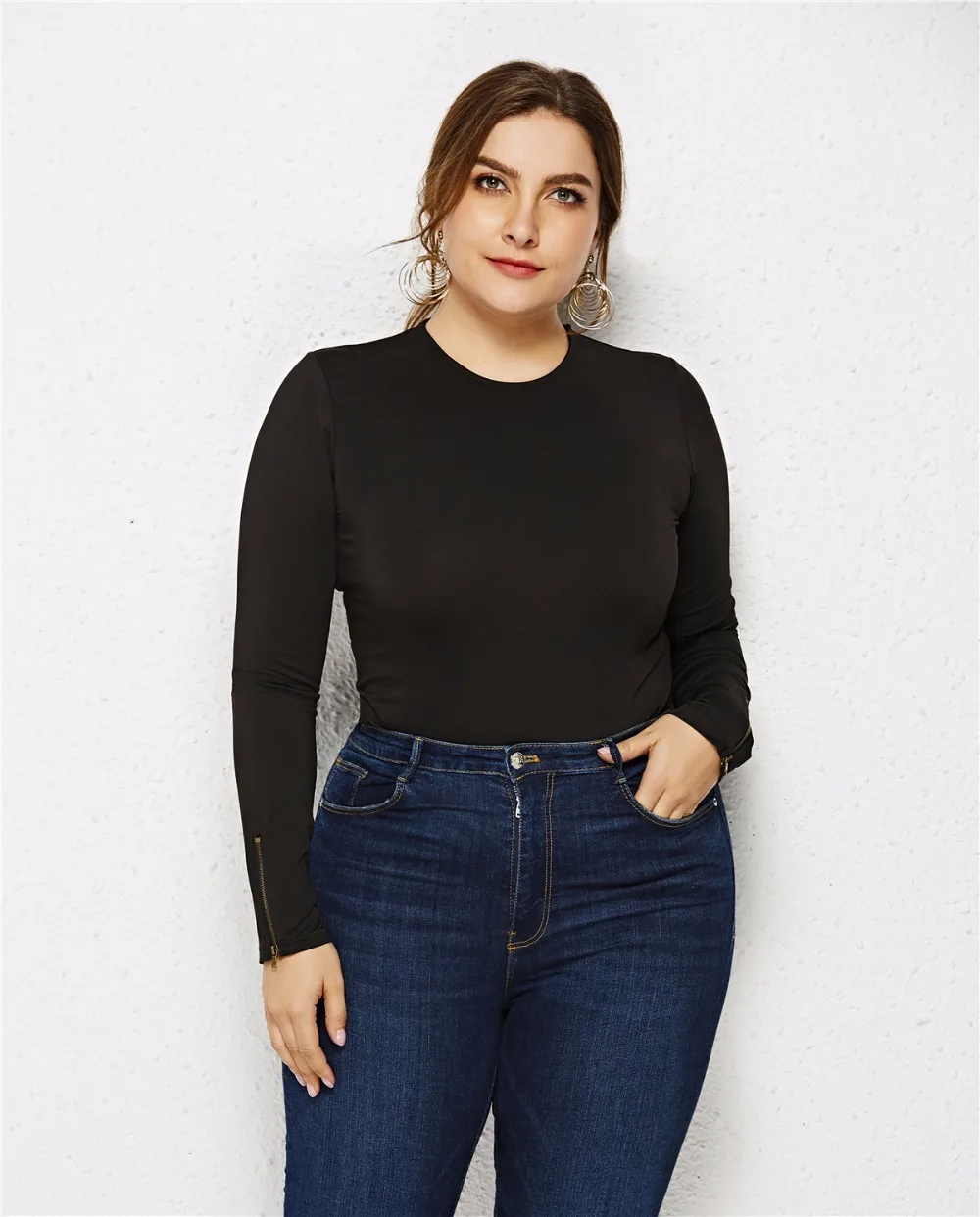 5XL6XL повседневные Комбинезоны для женщин с длинным рукавом и круглым вырезом