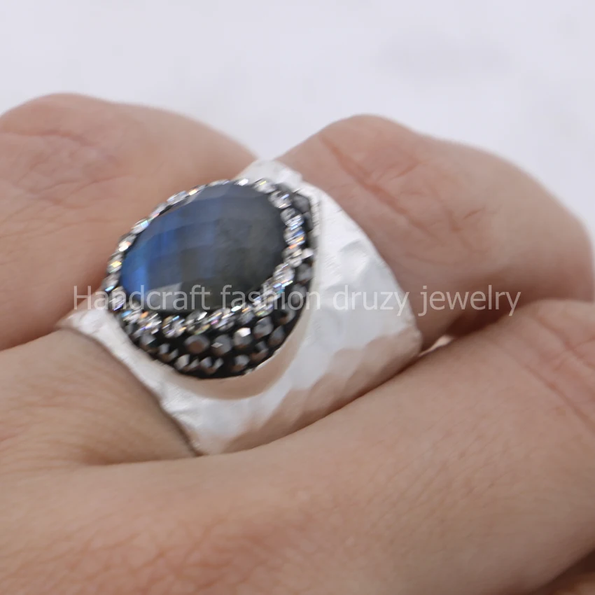 Натуральные Синие камни Друза взрыва кольца из натурального камня Ювелирные