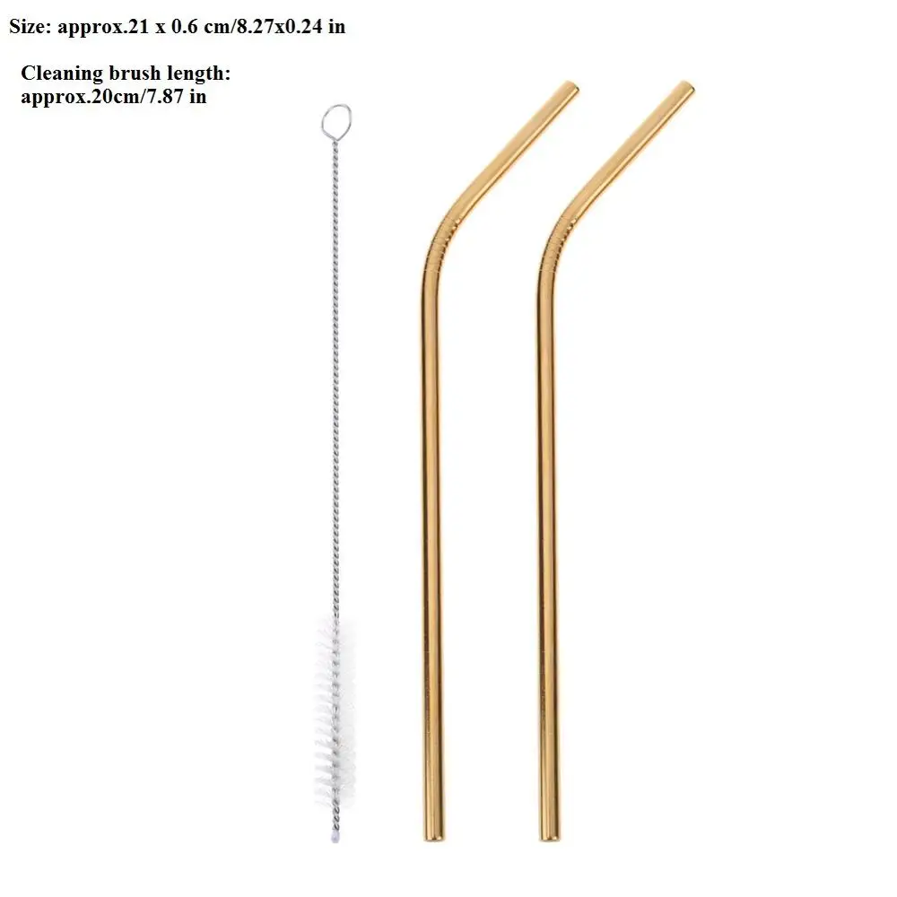 2pcs Bent Gold 4/6/8 шт. металлическая соломинка Многоразовые питьевой Нержавеющая сталь соломенная шляпа с Чистящая Щетка для кружек Барные аксессуары дропшиппинг - Цвет: 2pcs Bent Gold