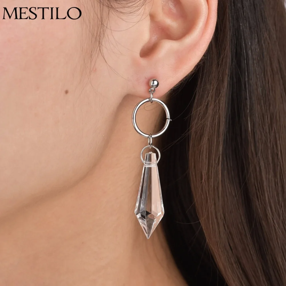 MESTILO Korean Fashion Transparent Crystal Water Drop Dangle Earrings For Women Bullet Shape Long Jewelry | Украшения и