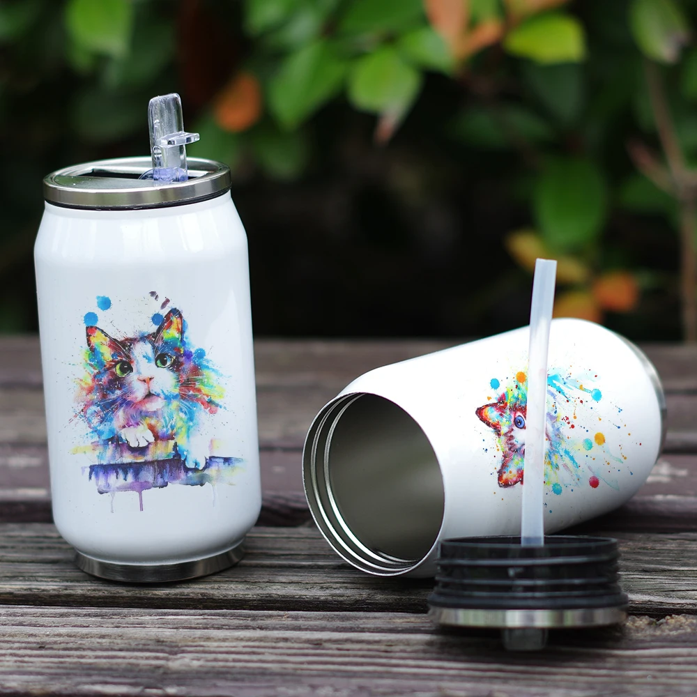 Cute Cat Cup Coke Water Thermos термос из стали с вакуумной изоляцией и соломинкой уникальный