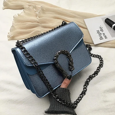 Blue ETAILL Серебристая цепочка из искусственной кожи с клапаном на плечо Женская Роскошная Сумка через плечо дизайнерские сумки известный бренд женские сумки - Цвет: Blue