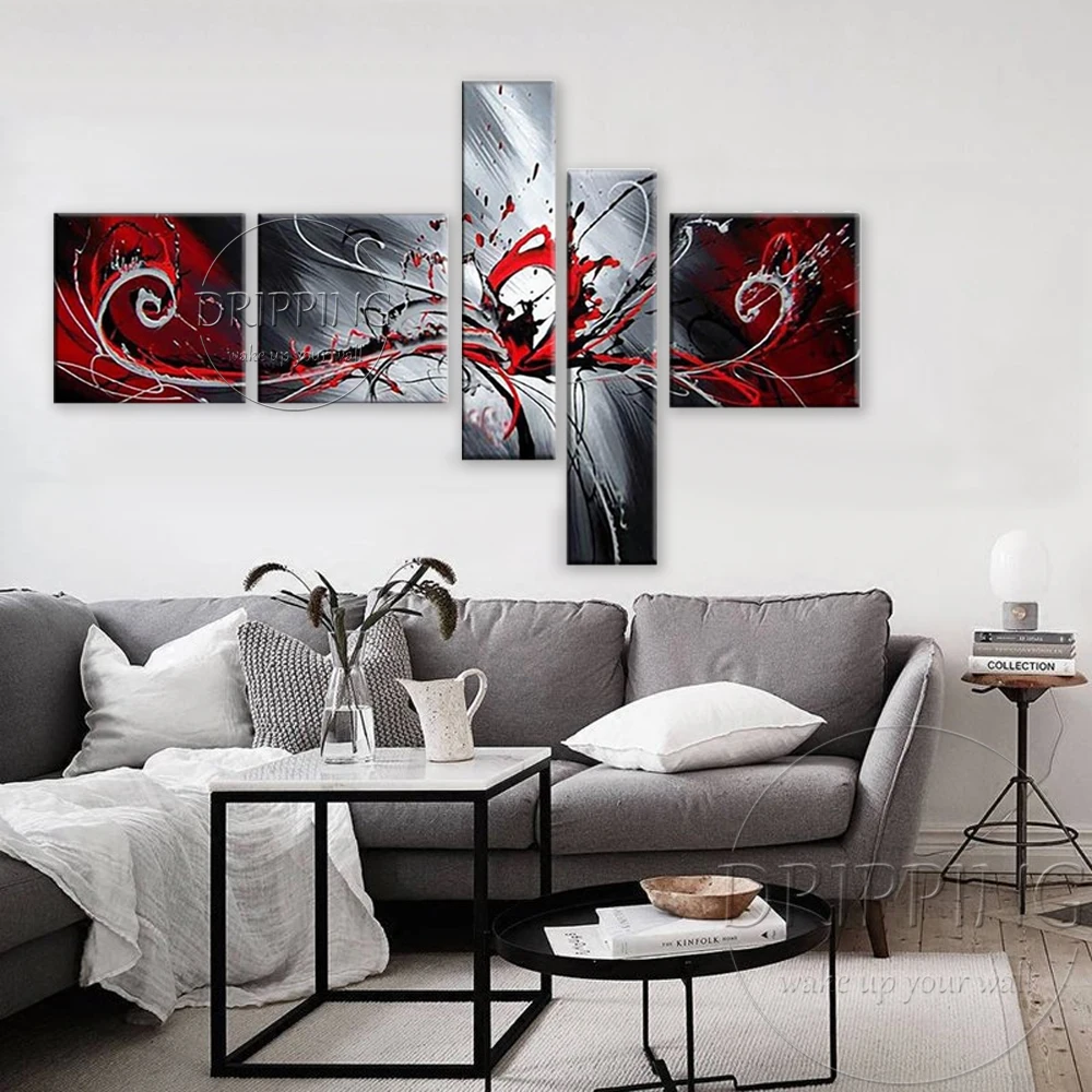 Koop Gratis Verzending Handgeschilderde 5 Panelen Wall Art Schilderij Abstract Olieverfschilderij 5 Stuks Groep Abstracte Olieverf Voor Woonkamer