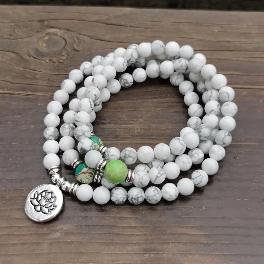 6 мм натуральный камень Howlite 108 Будда Мала браслет или ожерелье Йога Белый Браслет