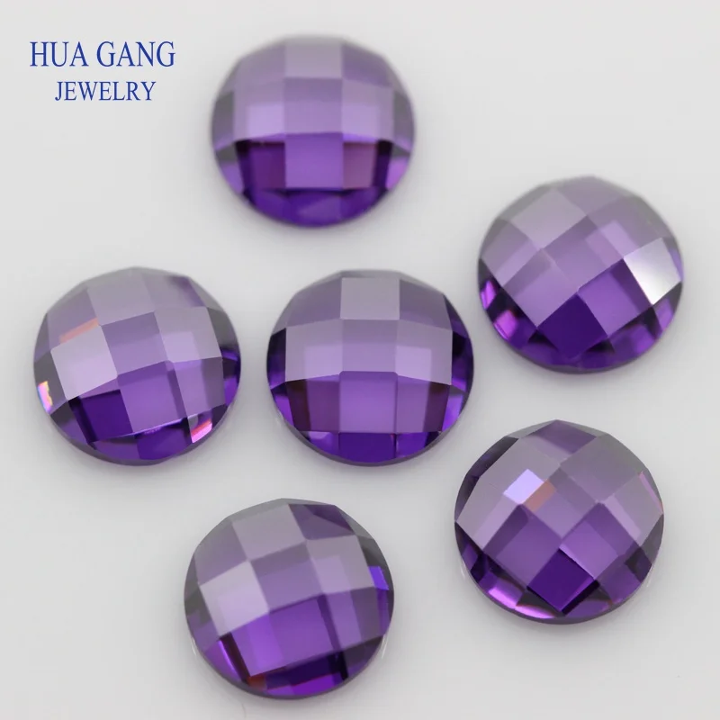 Фиолетовый кубический цирконий камень круглой формы с плоским дном шахматная