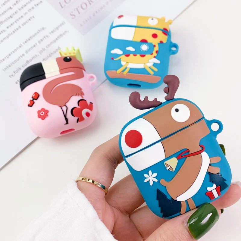Милый мультяшный Фламинго 3D силиконовый чехол для наушников для airpods 2 Чехол для Apple беспроводной Bluetooth защитный чехол для наушников