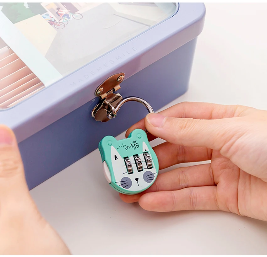 1pc Cute Cat Luggage Padlock Suitcase Backpack Password Lock Cartoon Mini Keyed Padlock Journal Notebook Handbag Code Locks