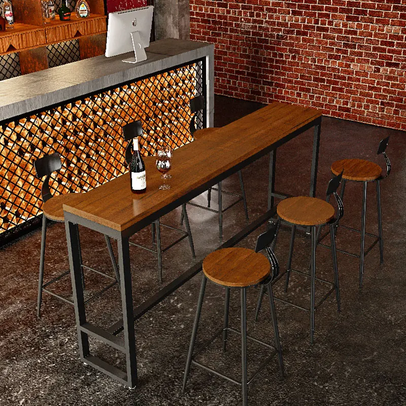 Домашний длинный стол высокий и стул кованый железный клубный бар черный золотой