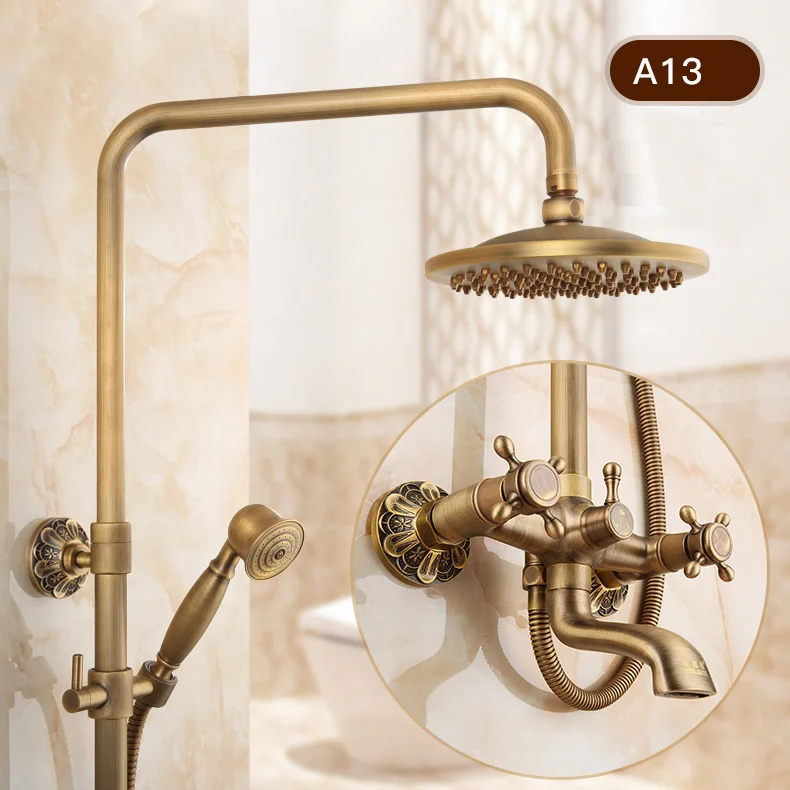 Shower System A Античная бронза аксессуары для ванной комнаты все-в-одном посылка, вешалка для полотенец, кольцо для полотенец, держатель для туалетной щетки, крючок для халата, держатель для фена - Цвет: Shower System A