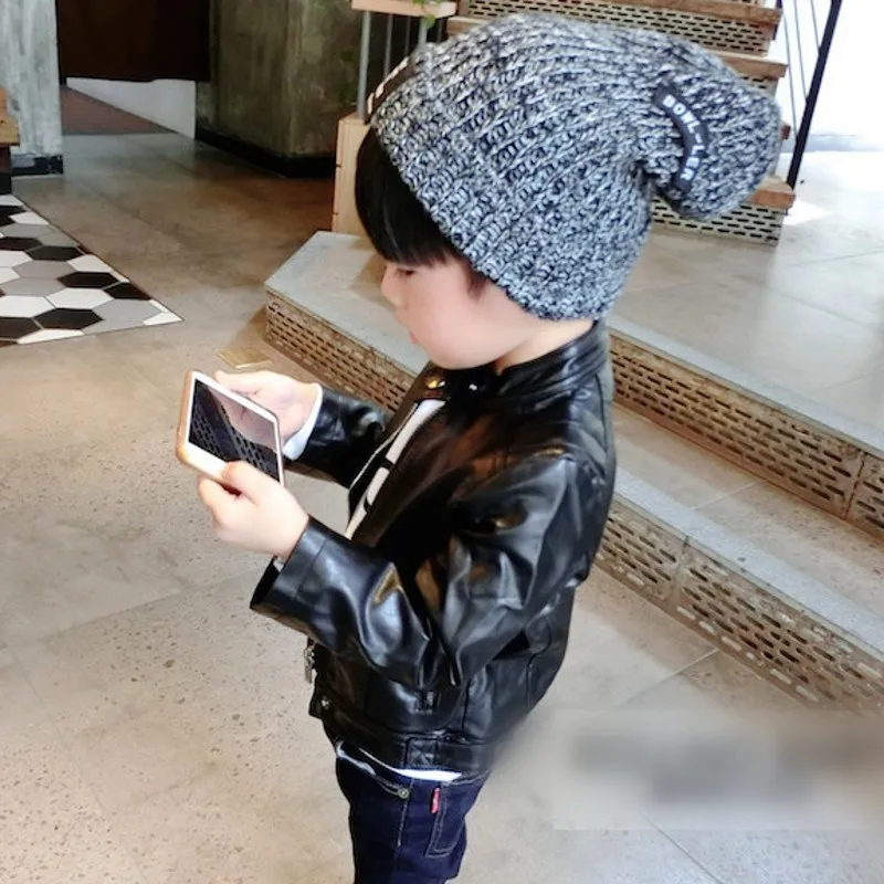 Новая осенне-зимняя детская кожаная куртка модные унисекс дети Пальто для