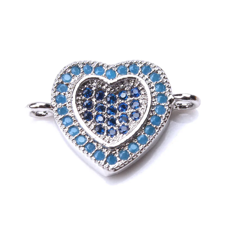 

1pc 11*16mm Love Heart Copper Connector Micro Pave Crystal Bracelet Charms Necklaces Pendnats Jewelry Findings Making EY1339
