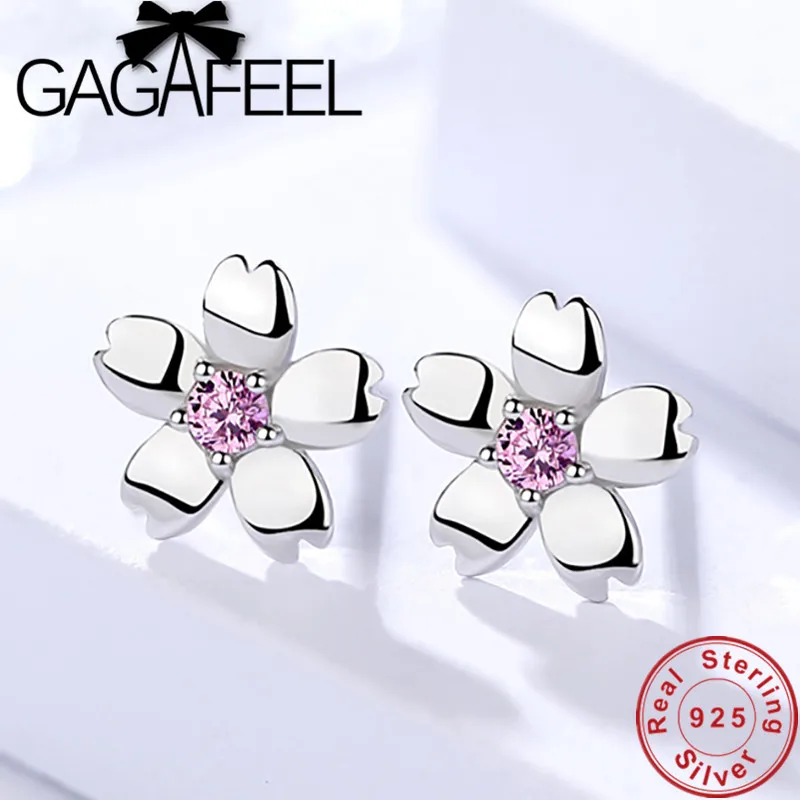 GAGAFEEL романтические серьги-гвоздики с цветком вишни серьги в виде цветка из горного хрусталя для женщин ювелирные изделия из стерлингового серебра 925 пробы подарок