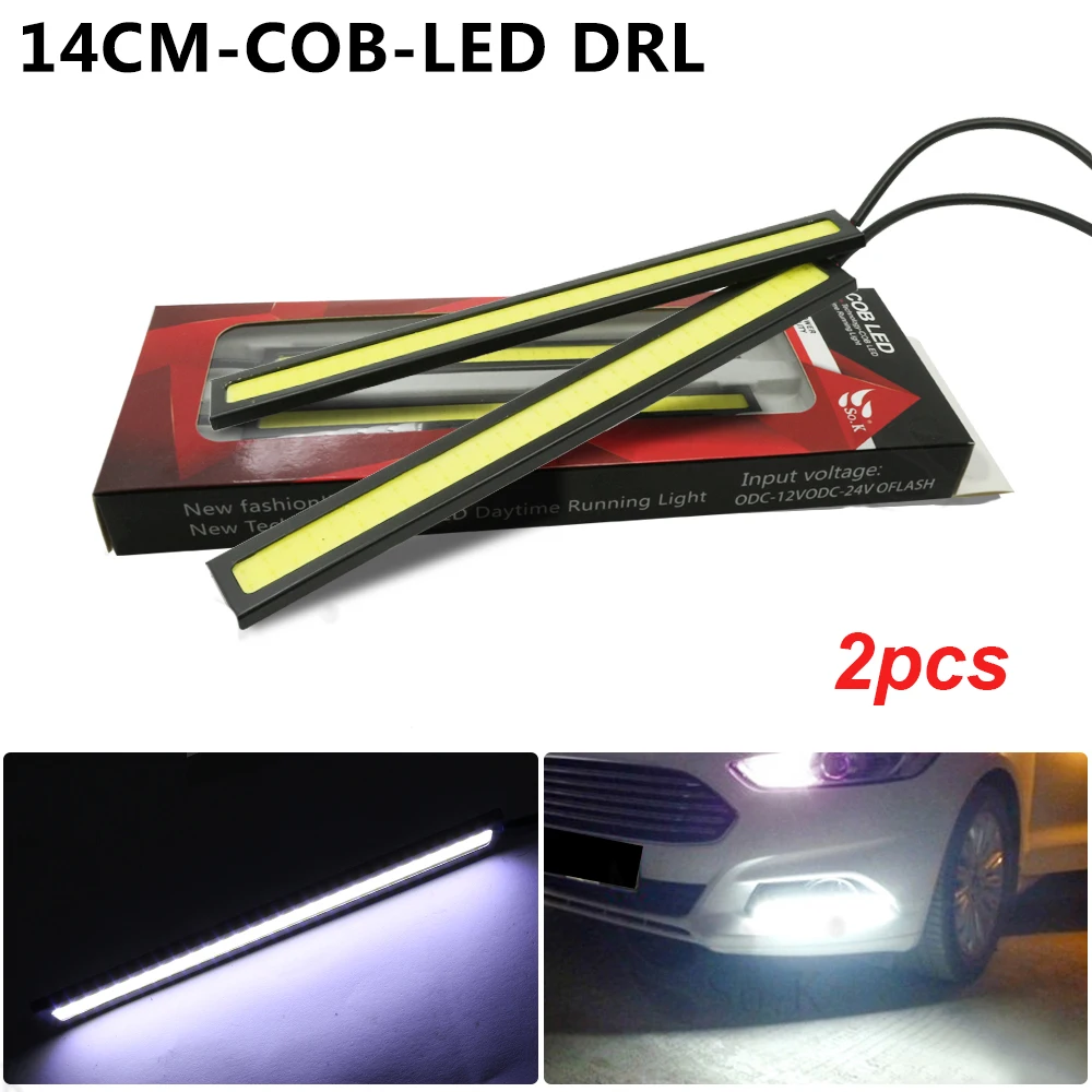 2 шт. светодиодный дневный ходовой светильник 14 см COB DRL алюминиевый панельный