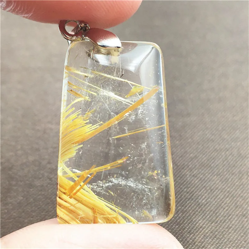 Подвеска из натурального золота Rutilated Quartz прямоугольник драгоценный камень