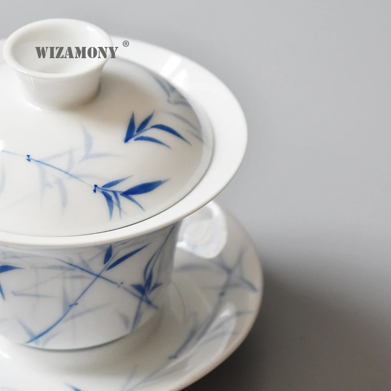 1 шт. WIZAMONY сине белый бамбуковый Gaiwan китайский старинный глазурь Цзиндэчжэнь