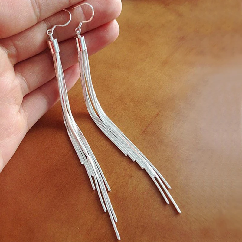 

Jiayiqi Vintage Long Earrings Silver color Tassel Earrings High Quality Earrings Fashion Jewelry for Women Best Gift 2018