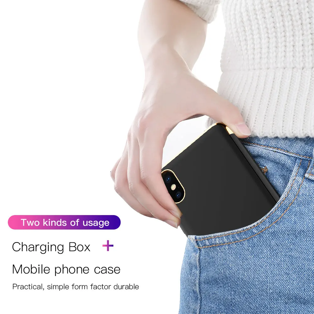 3в1 ультра тонкий чехол для зарядного устройства для iphone X Xs 6 6S 7 8 Plus power Bank чехол для аккумулятора чехол с металлическим покрытием