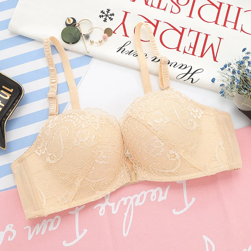 

DERUILADY Lace Floral Wireless Bras For Women Front Closure Sexy Lingerie Plus Size Bralette Comfort Adjusted Push Up Bra