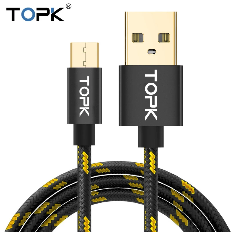 TOPK Micro USB Cable Nylon Braided Data Sync Cord For Samsung Xiaomi Huawei 1M 2M Mobile Phone Cables | Мобильные телефоны и