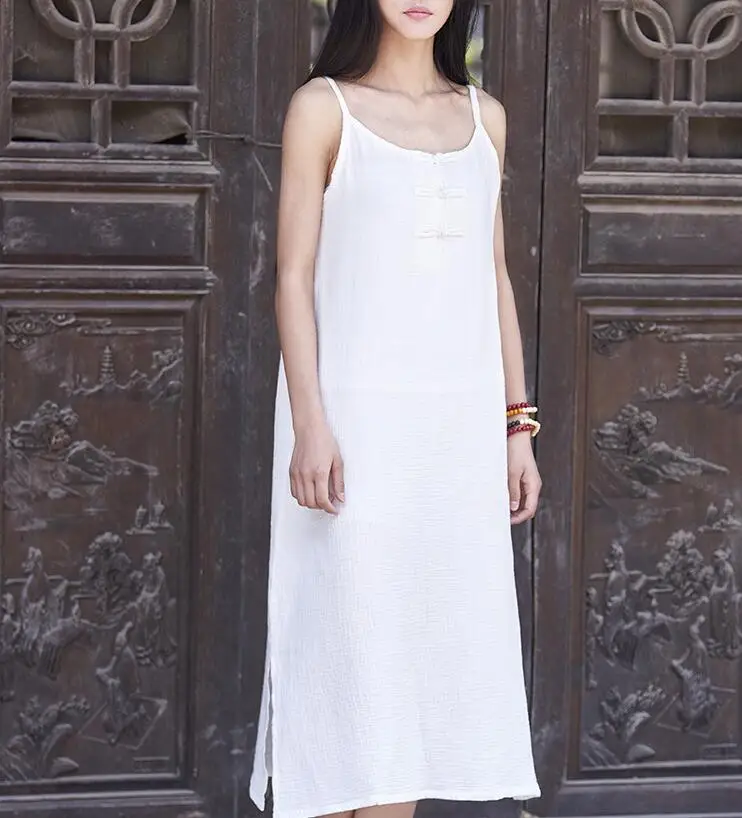 Платье-макси YoYiKamomo женское из хлопка и льна однотонное белое оригинальное