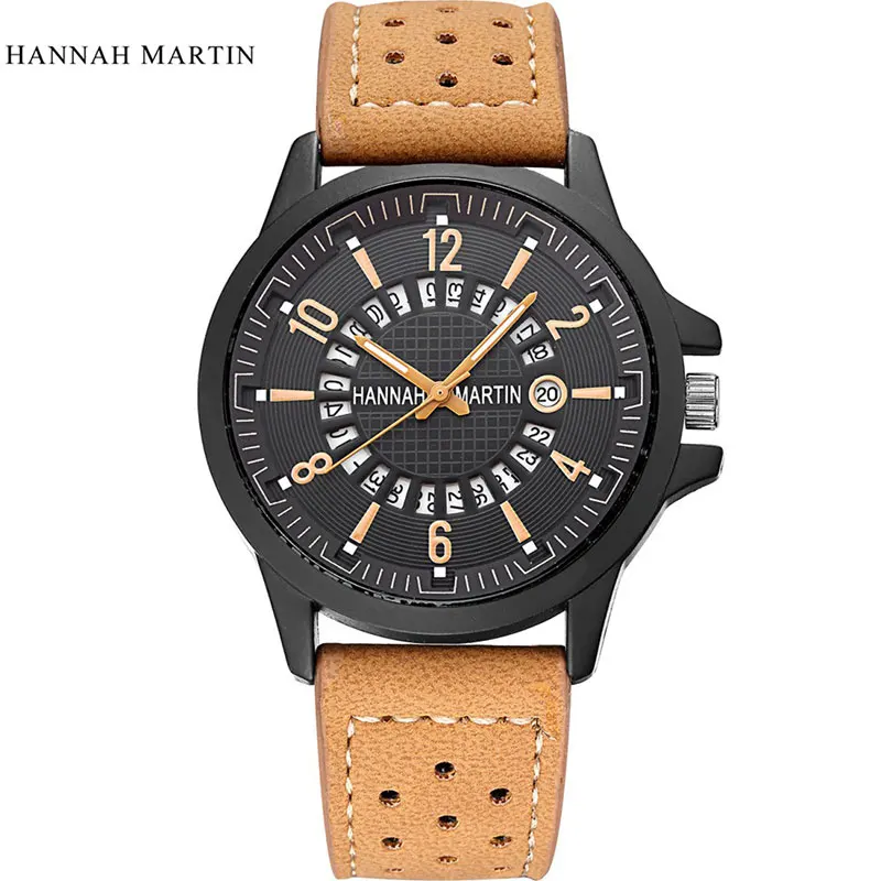 HANNAH MARTIN Mens Watches Top Luxury Brand Men Quartz Watch Waterproof Sport Military Leather Clock Hodinky Relogio Masculino | Наручные