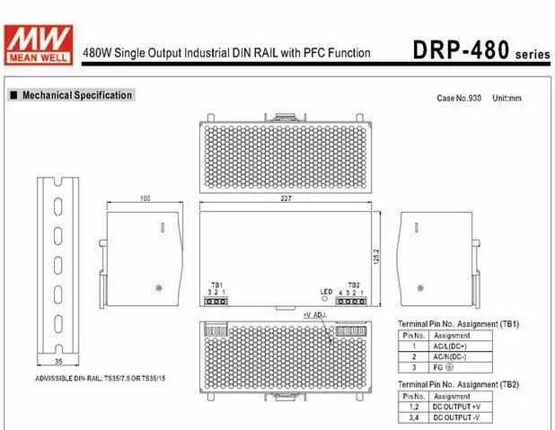 MEAN WELL din-рейка питание 480 Вт 24 В мощность suply meanwell ac dc конвертер DRP-480-24 480 Вт 20A 24 в промышленный