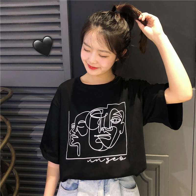 

Women's Clothing fashion brand casual loose print o-neck Korean white ladies tops summer style T-Shirts camisa feminina new hot