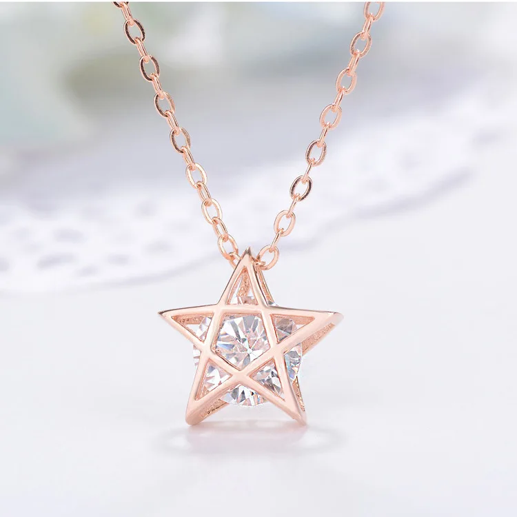 2018 New Simple s925 pure silver inlaid zircon necklace star Crystal double color Lady pendant Ornament | Украшения и аксессуары