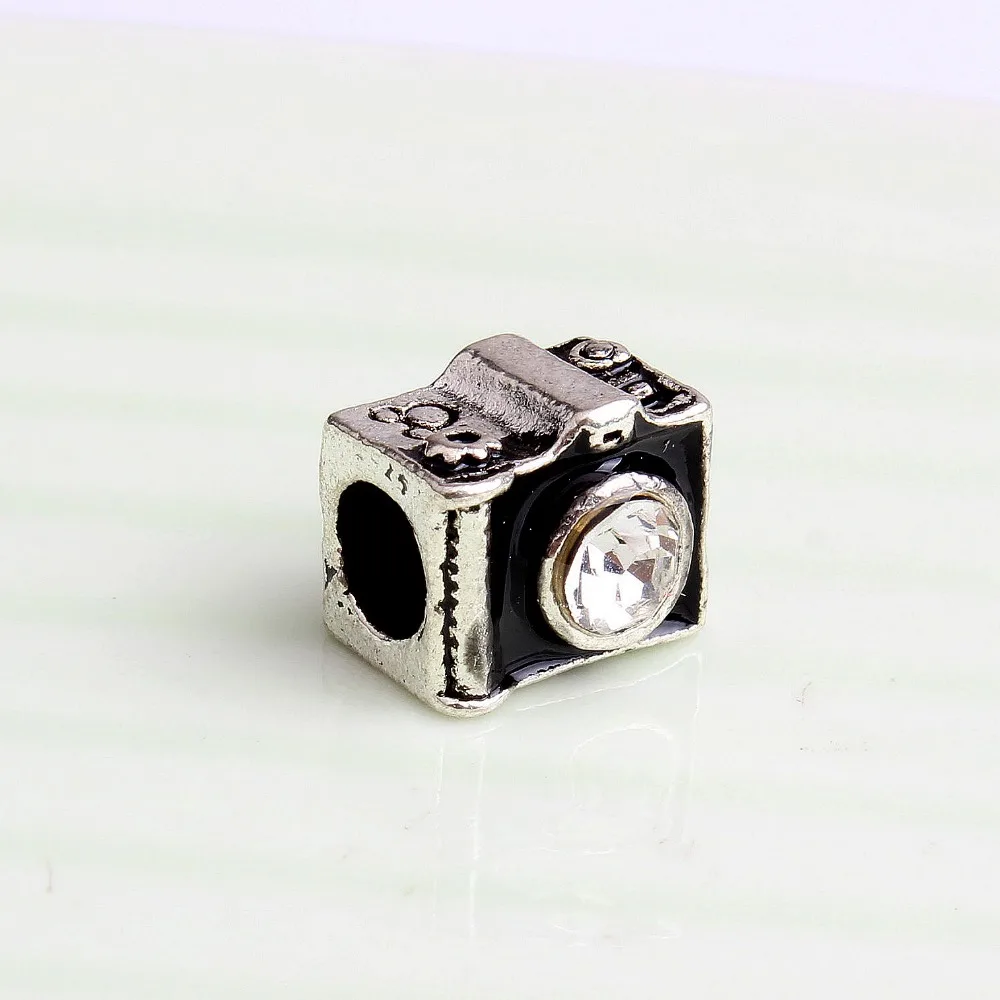 5PCS Alloy White Crystal Black Drop Oil Camera Shape Decorative Bead Fit DIY European Snake Bracelets&ampBangles Jewelry Making | Украшения