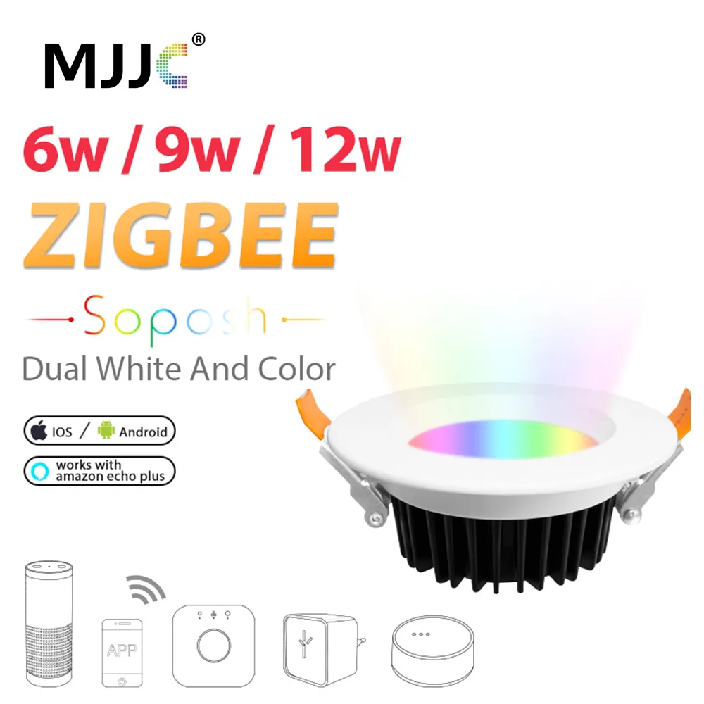 

Светодиодный точечный светильник ZIGBEE ZLL Smart RGBCCT, 6 Вт, 9 Вт, 12 Вт, переменный ток, 110 В, 220 В, диммируемая Светодиодная лампа ZIGBEE, точесветильник с...