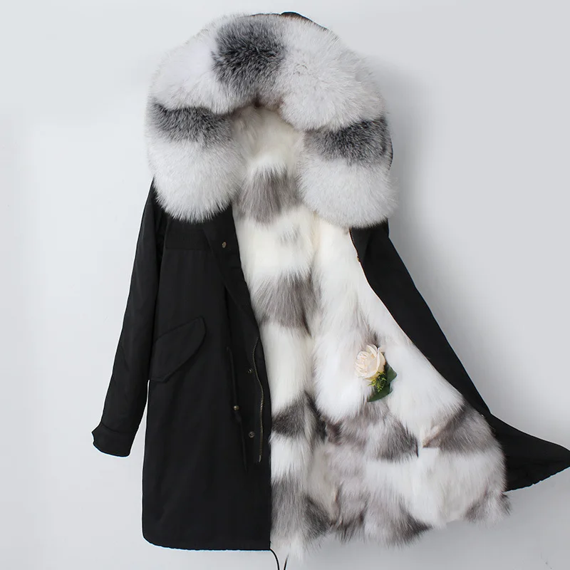 Женская парка OFTBUY длинная с капюшоном и подкладкой из натурального Лисьего