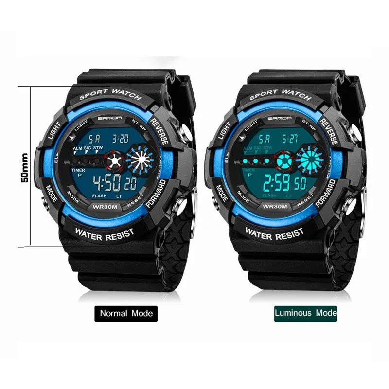 SANDA часы женские мужские Топ люксовый бренд спортивные цифровые светодиодные