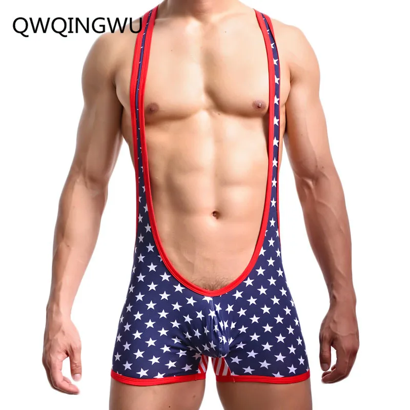 Sexy Men Undershirt Underwear Soft Cotton USA Flag Bodysuit Sexy Tank Tops Men Bodysuit Jumpsuits Wrestling Singlets Undershirts