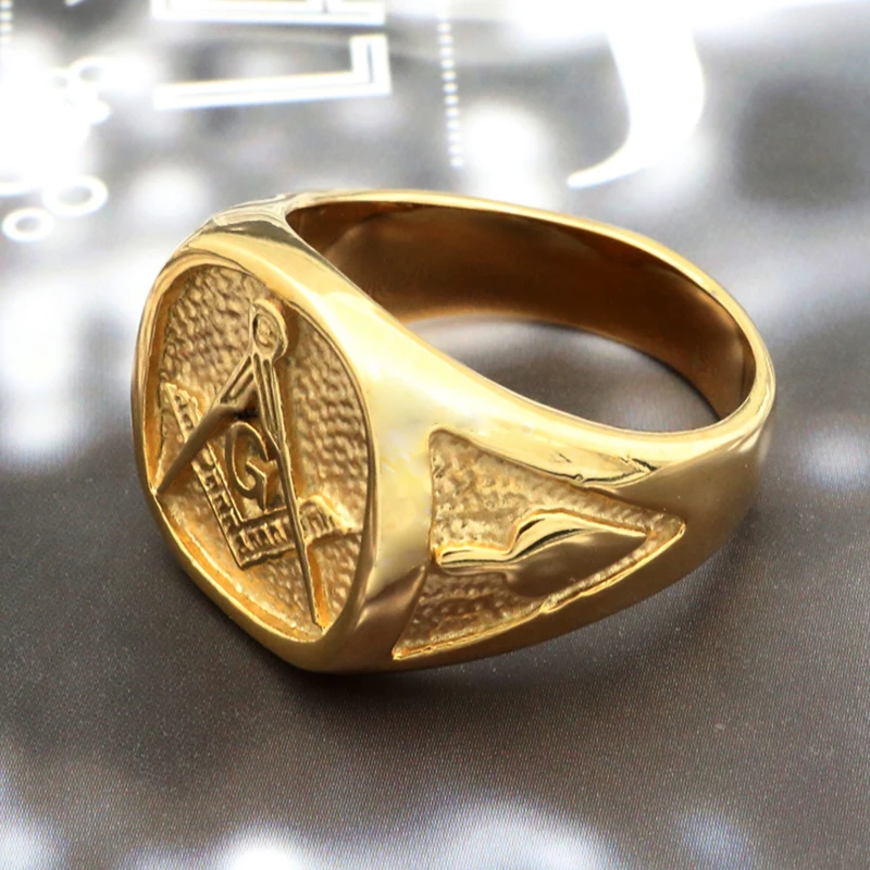 Золото 316L нержавеющая сталь масонское кольцо для мужчин Master Masonic Signet Бесплатная