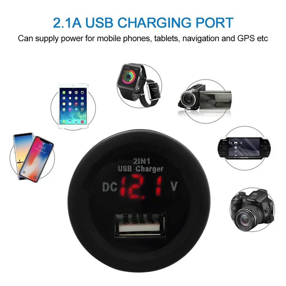 Автомобильная лодка мотоцикл 12В/24В 2.1A USB зарядное устройство гнездо светодиодное