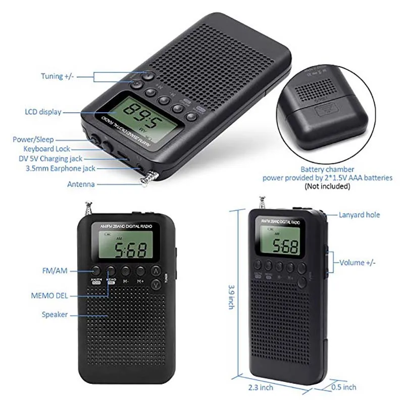 Карманное радио AM FM стерео портативный цифровой Транзистор с таймером сна и