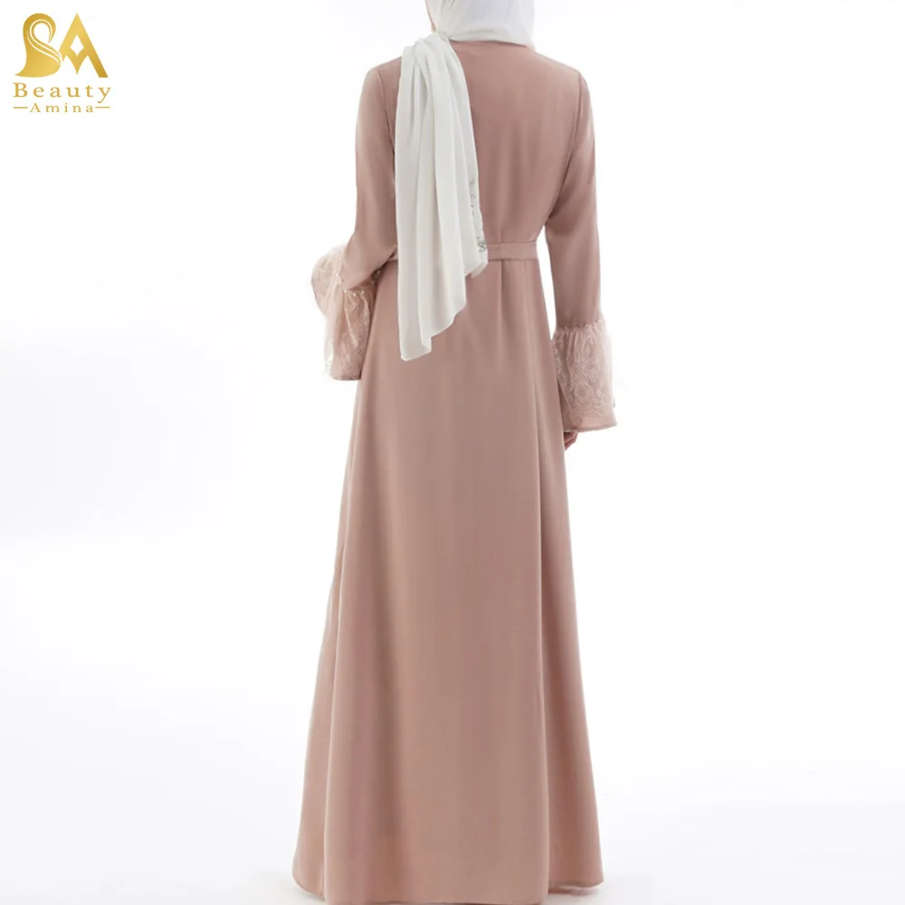 2019 Рамадан мусульманский кардиган украшенный бисером лоскутное кружево Женщины