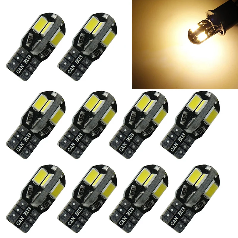 

10 шт./лот T10 194 W5W 5730 8LED Canbus автомобиля клиновидные боковые светильник лампа теплого белого света