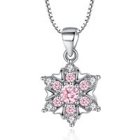 925 sterling silver fashion shiny zircon snowflake design pendant necklaces for women box chain jewelry birthday gift wholesale