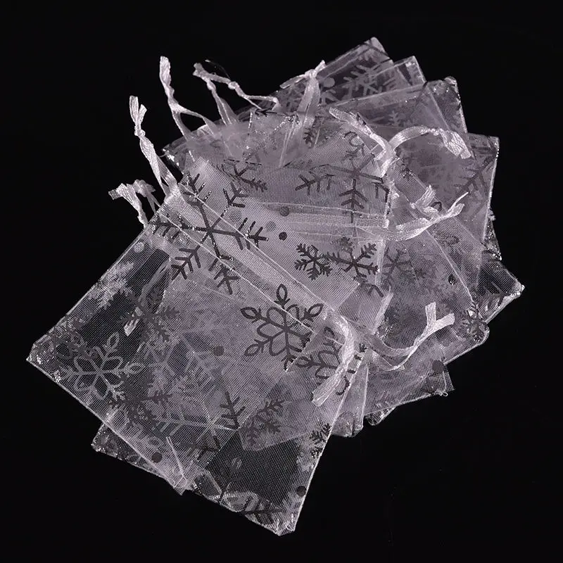

100PCS 7x9 cm Snowflake Print White Drawable Bags Gift Bags
