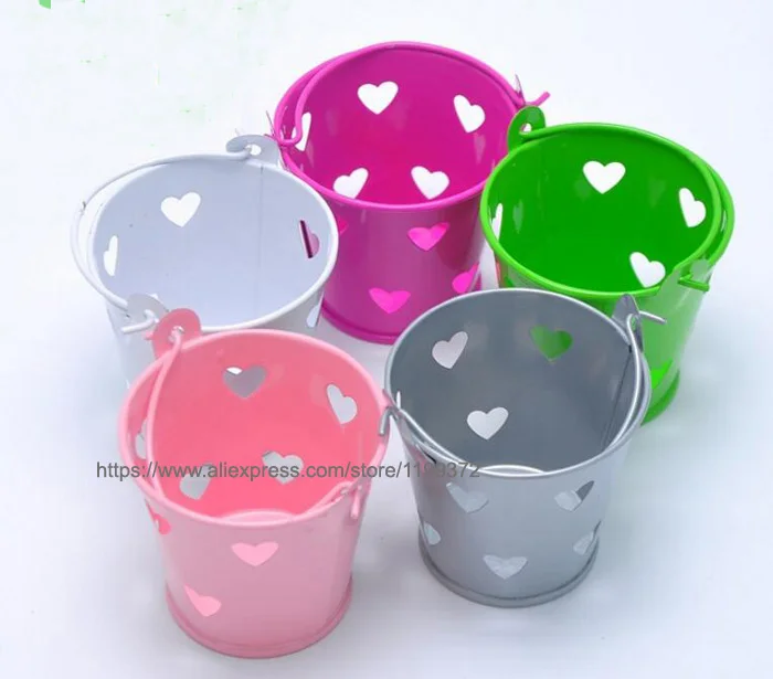 100pcs Heart Hollow Metal Wedding Party Shower Gift Mini Small Assorted Colored Tin Pails Buckets Bucket Candy Chocolate Box | Дом и сад