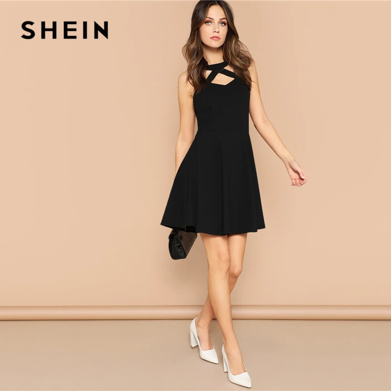 SHEIN Расклешенное Платье С Открытой Спинкой, Летнее Сексуальное Платье На Бретельках