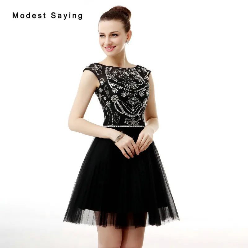 Новинка 2017 года элегантные черные короткие коктейльные платья с бусинами и лифом