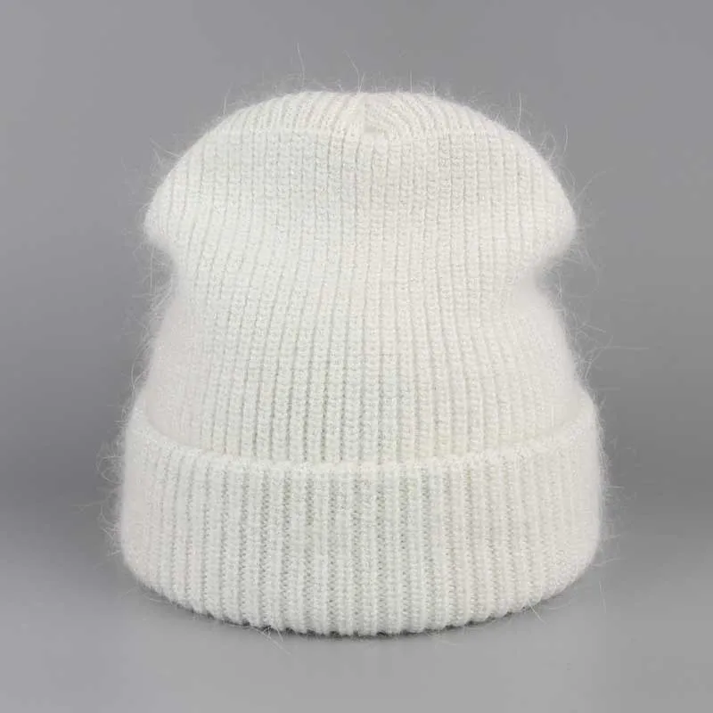 Двухслойные женские зимняя шапка Новые осенние и ангора вязаные Skullies Beanies cap