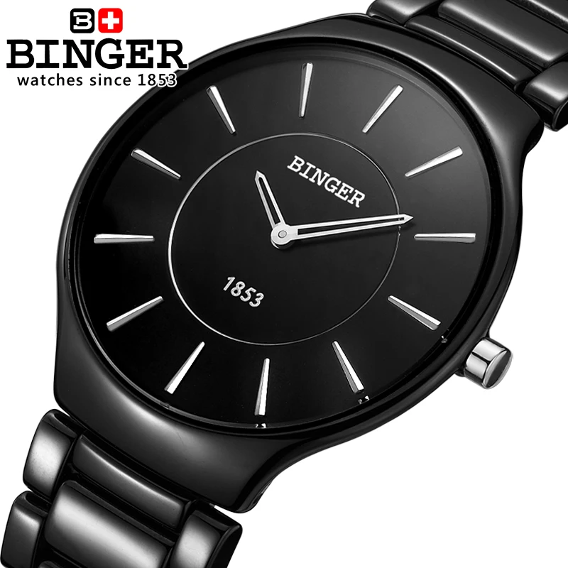 Switzerland luxury brand Male Wristwatches Binger Space Ceramic Quartz Men's watch lovers style Water Resistance clock B8006B-5
